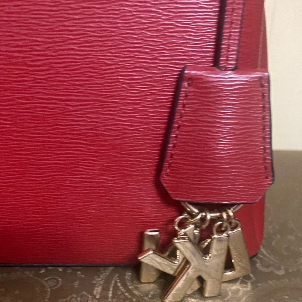 DKNY Cherry Red Saffiano Leather Satchel - Gold Hardware